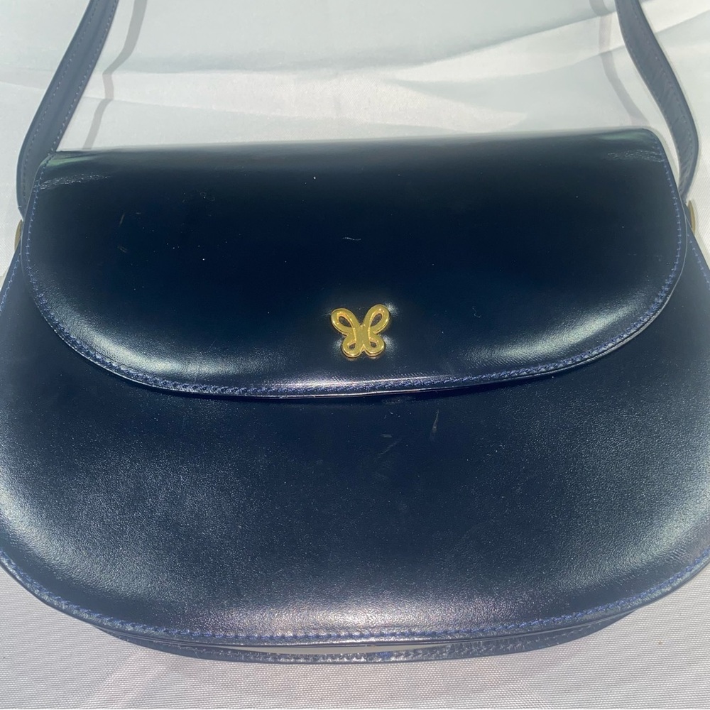Elegant Navy Blue Leather Shoulder Bag
